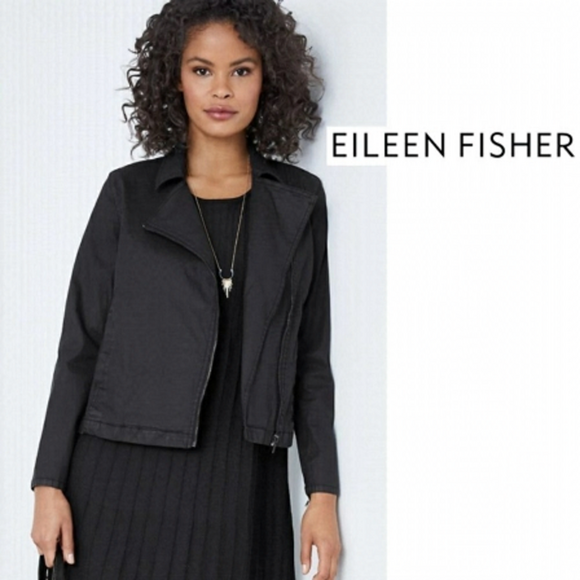 eileen Fisher Asymmetric Moto Button Linen Blend Jacket Small - Picture 2 of 8